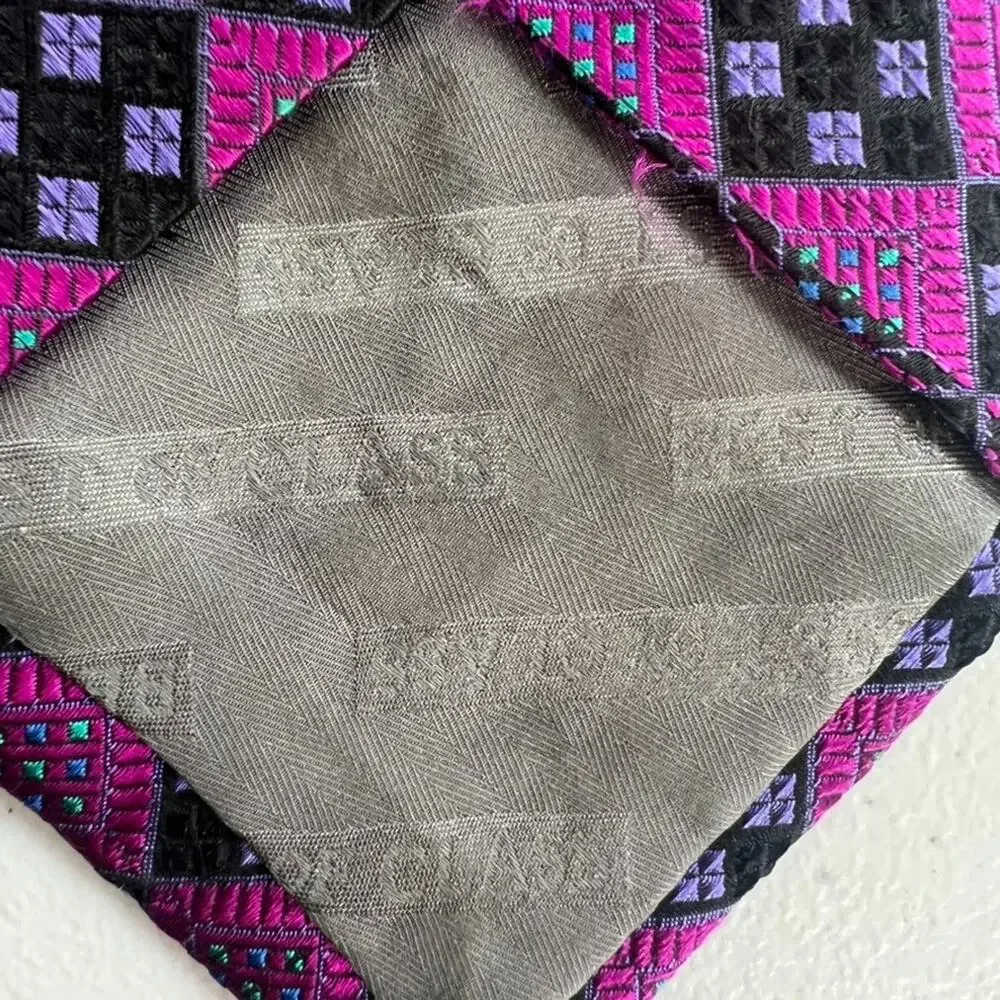 Robert Talbott Mens Tie Purple Square Geometric Silk HandSewn Embroidered